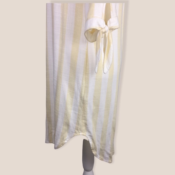 Sharagano Front Button Shirt Dress Sz 10 3/4 Sleeves Tie Yellow White - Picture 4 of 10